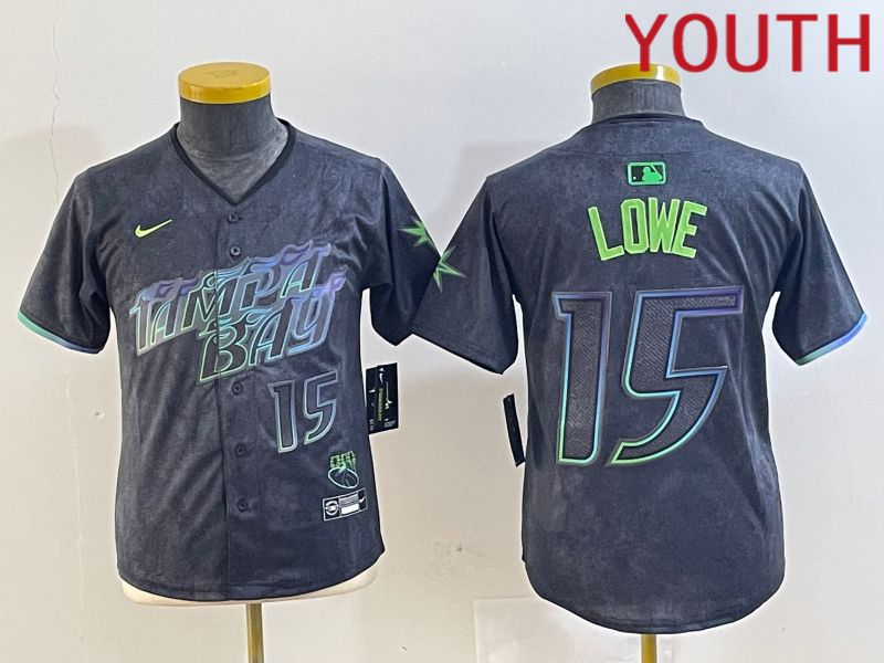 Youth Tampa Bay Rays 15 Lowe Black City Edition Nike 2024 MLB Jersey style 3